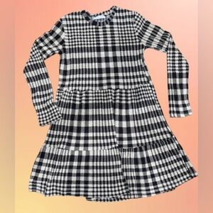 Zara Dress Womens Size Medium Tan & Black Academia Plaid Peplum Babydoll